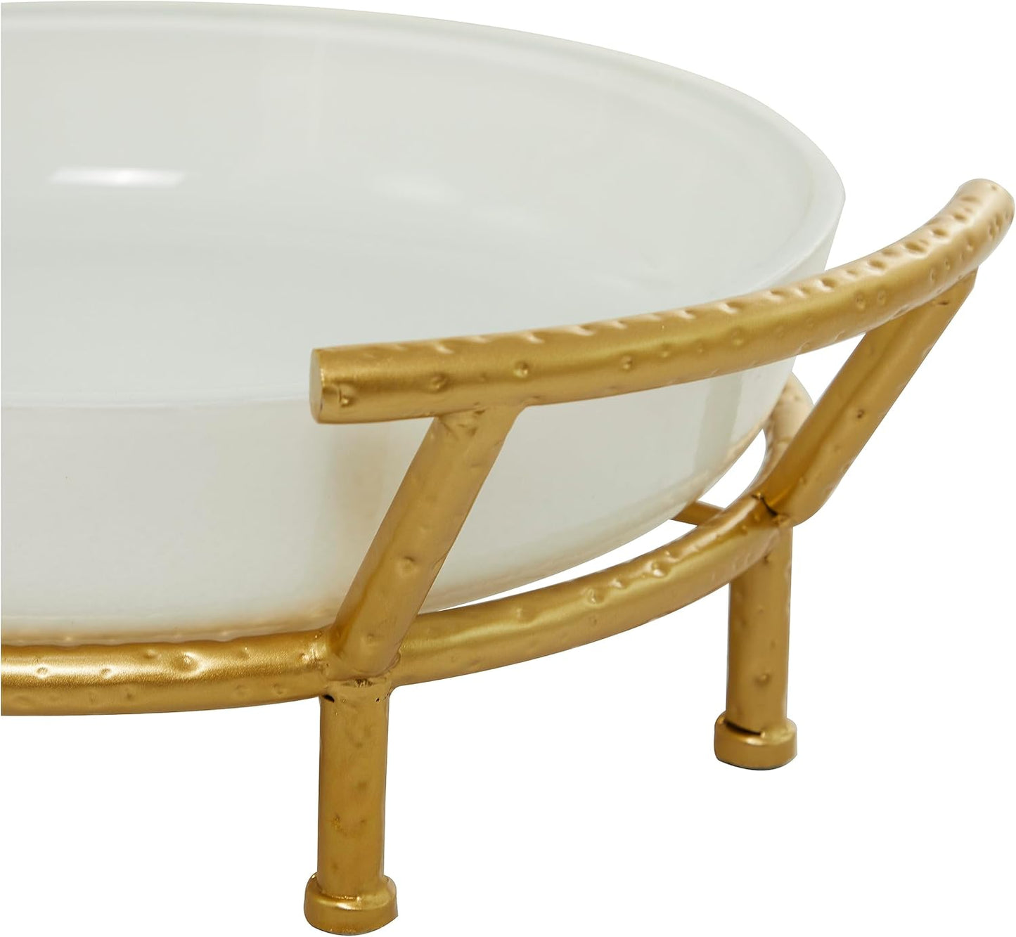 Deco 79 CosmoLiving by Cosmopolitan Glass Kitchen Serving Bowl with Gold Metal Stand, 19" x 16" x 6", White