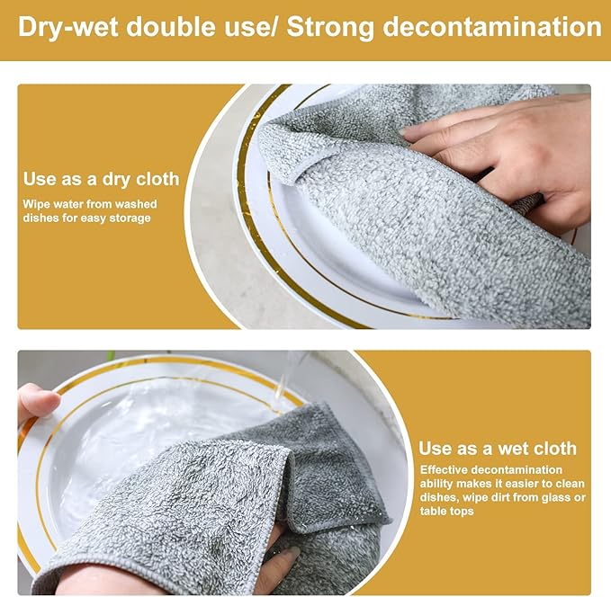 HAOBAOBEI Kitchen Cloth Dish Towels (12 Pack), Premium Dishcloths, Super Absorbent Microfiber Cleaning Cloth, Nonstick Oil Washable Fast Drying Dish Rags for Washing Dishes (Grey)