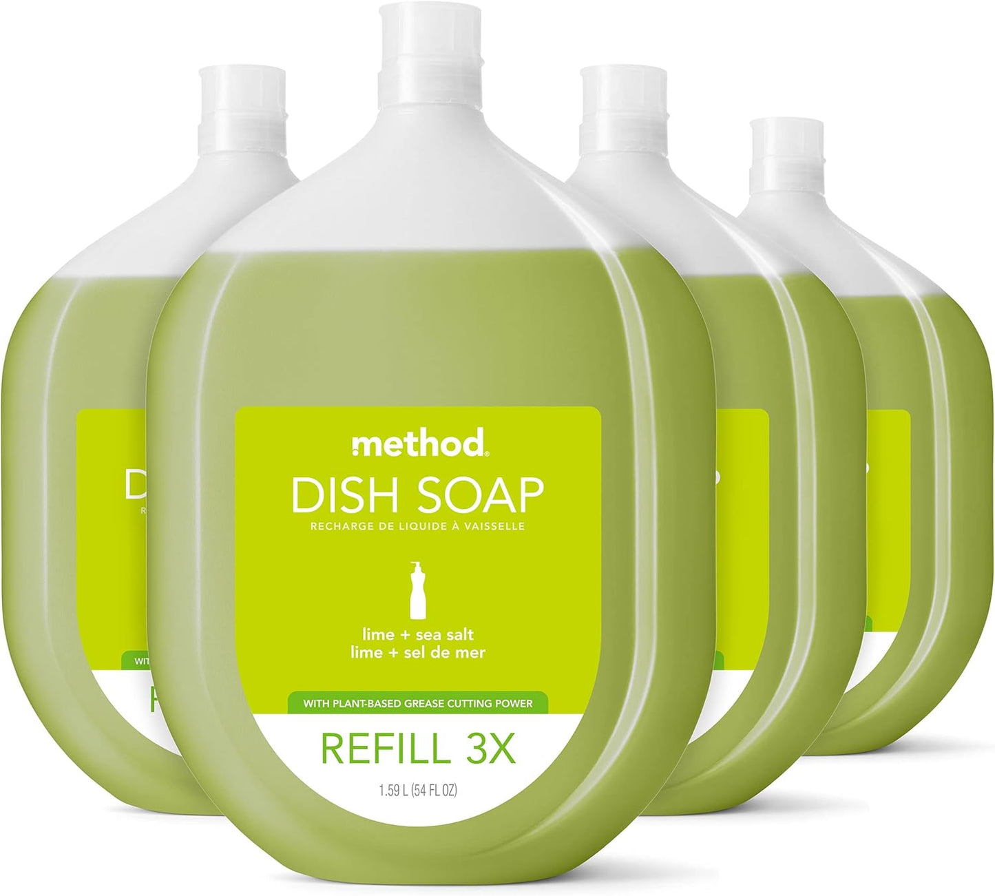 Method Gel Dish Soap Refill, Lime + Sea Salt Scent, Powerful Cleaning Formula, Large Refill Tub, Biodegradable Formula, Cuts Through Grease, 54 Fl Oz (Pack of 4)