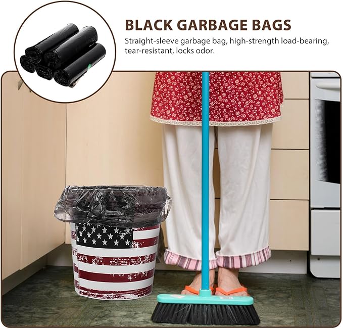GALPADA 5 Rolls Black Trash Bags for Kitchen and Bathroom PE Garbage Bags Disposable Rubbish Liners for Home Waste Bins