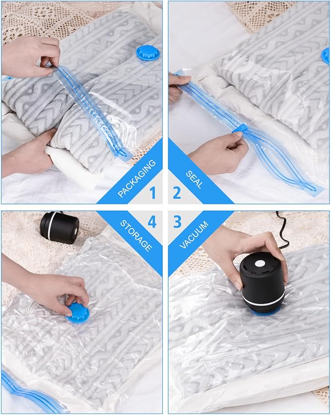 Jumbo Vacuum Sealed Bags 12 Pack - Space Saver Compression Bags for Travel with 1 Electric Pump
