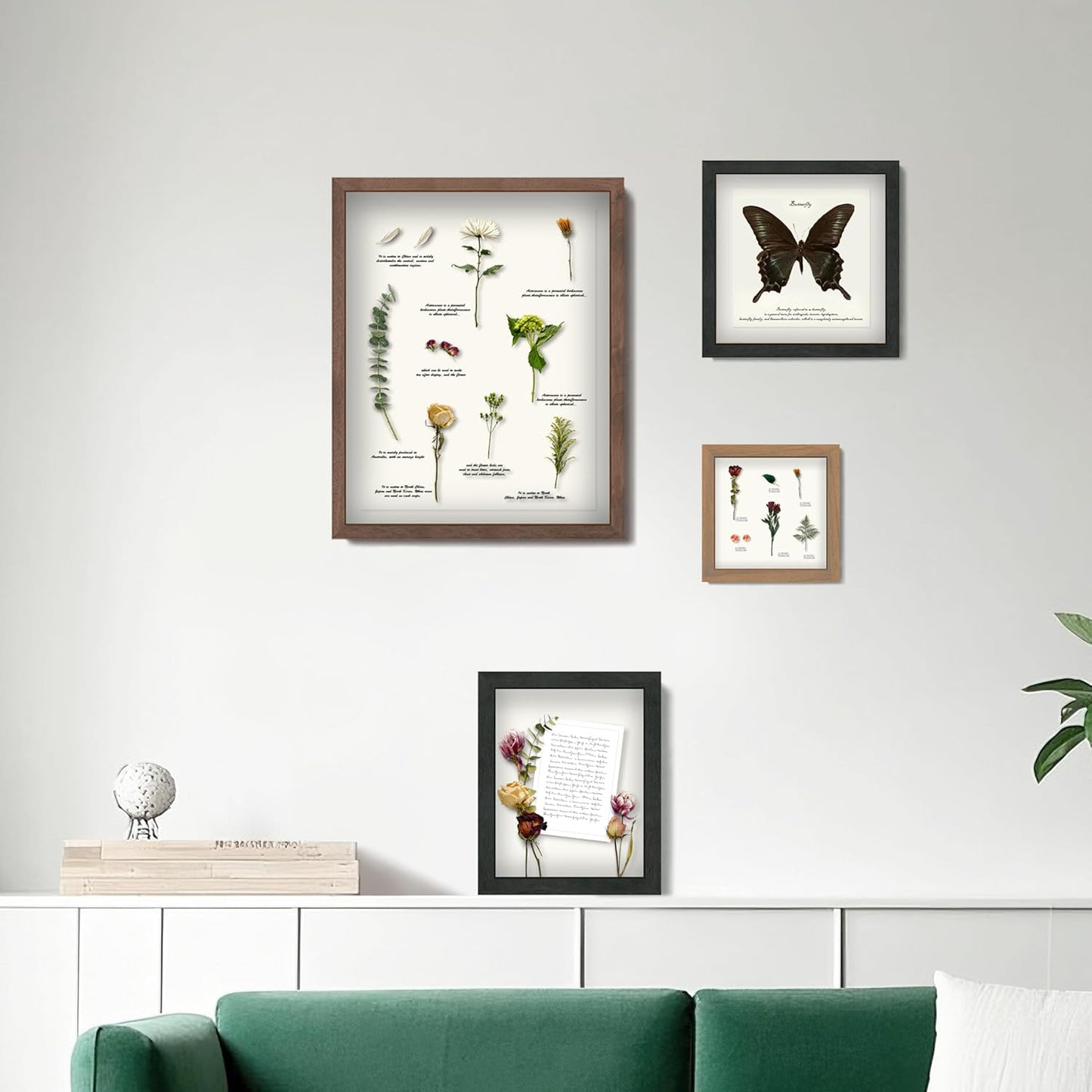 FrameWorks 11x14 Driftwood Wooden Shadow Box Frame – Soft Felt Back, Tempered Glass, and Included Elegant White Ball Push Pins