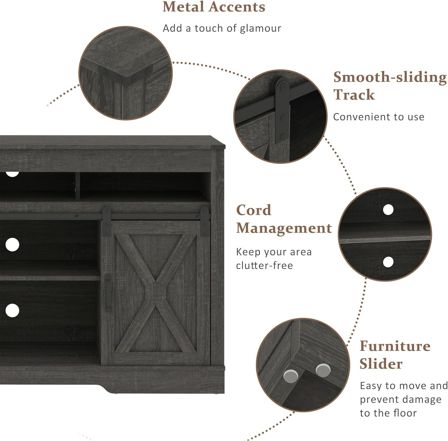 RoyalCraft Farmhouse TV Stand for 65+ Inch TV, 34'' Tall Entertainment Center with Sliding Barn Doors, Rustic Wood Media Console Storage Cabinet Television Stand for Living Room, Bedroom (Dark Grey)