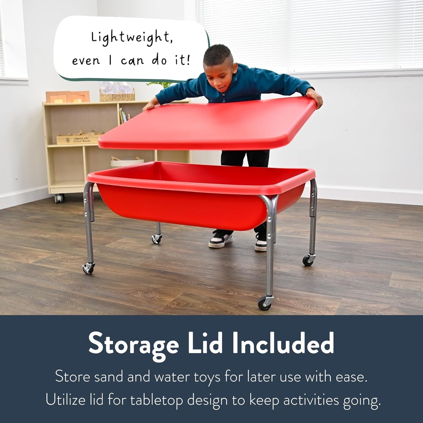 Children's Factory Medium Sensory Table – 18″ Height Table and Lid, Sandbox with Lid, Water Table for Kids, Red