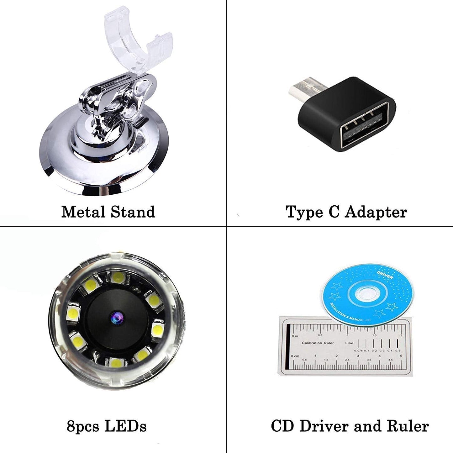 Jiusion 40 To 1000X Magnification Endoscope, 8 Led Usb 2.0 Digital Microscope, Mini Camera With Otg Adapter Metal Stand, Compati