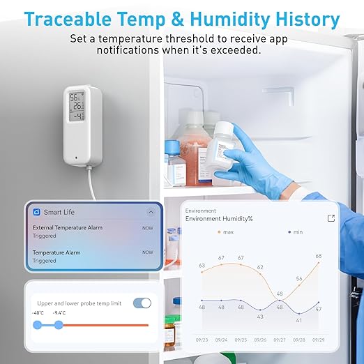 Daytech Freezer Thermometer with Room Thermometer and Freezer Alarm 2in1 WiFi Temperature Sensor with App and Email Alerts for Fridge Fish Tank Pet Cage Wine Cellar Greenhouse 2 Pack (No Hub Required)