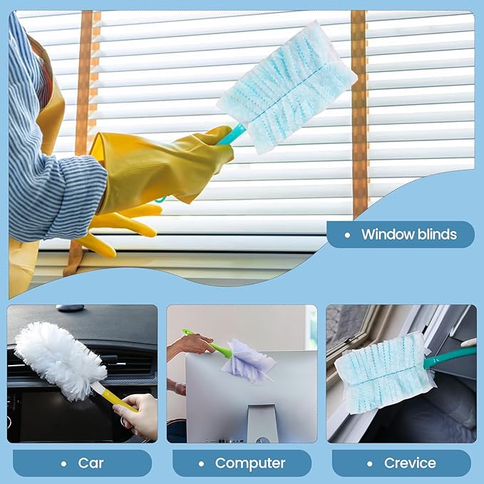 Duster Refills Bulk Compatible with Swiffer Dusters Swiffer Microfibre dust Cleaner for Cleaning Home, Office, Furniture (White& Blue, 20 PCS (180°)+ 10 PCS (360°)+ Handle)