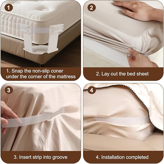 Dyale Bed Sheet Holders, Heavy Duty Straps for Fitted Sheets, Secure Fasteners for Twin Queen King Mattress Sizes (Ivory White)
