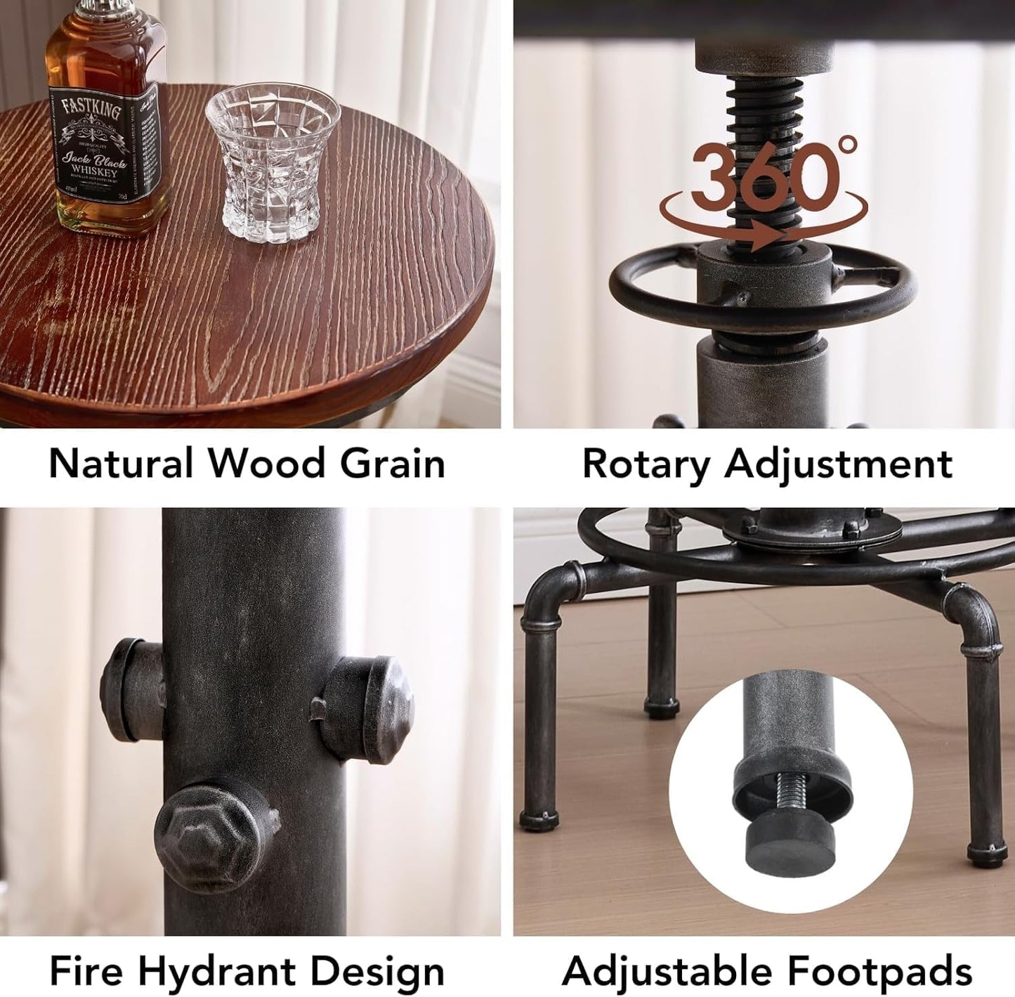 Topower Industrial Bar Table 31.5-41.3" Adjustable Pub Table Kitchen Dining Coffee Bistro Table