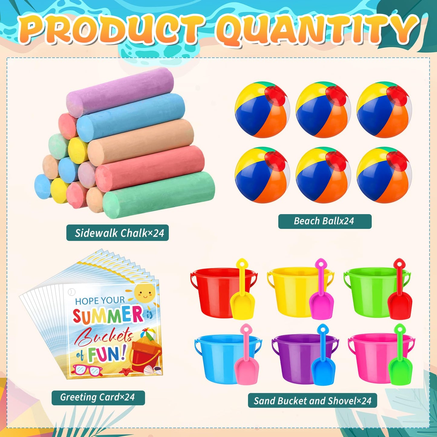 LaRandom 120 Pcs End of Year Gifts for Summer Pool Beach Party Favor Toys Include Inflatable Beach Ball Shovels Sidewalk Chalk Greeting Cards for Party Supplies Gifts Prizes Activity