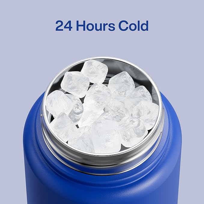 ENCOOL Insulated Water Bottle with Straw Stainless Steel Water Bottle, Leak-Proof, BPA-Free, Double Wall Vacuum Keeps Cold for 24 Hours for Sports, Travel, School (32 oz, Royal Blue)