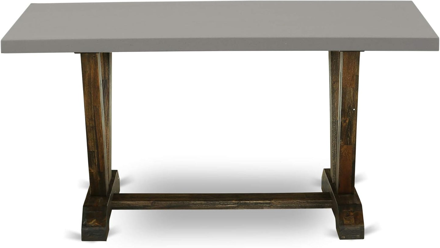 East West Furniture V797FL716-7 7 Piece Dining Room Furniture Set Consist of a Rectangle Dining Table with V-Legs and 6 Dark Khaki Linen Fabric Parsons Chairs, 40x72 Inch, Multi-Color
