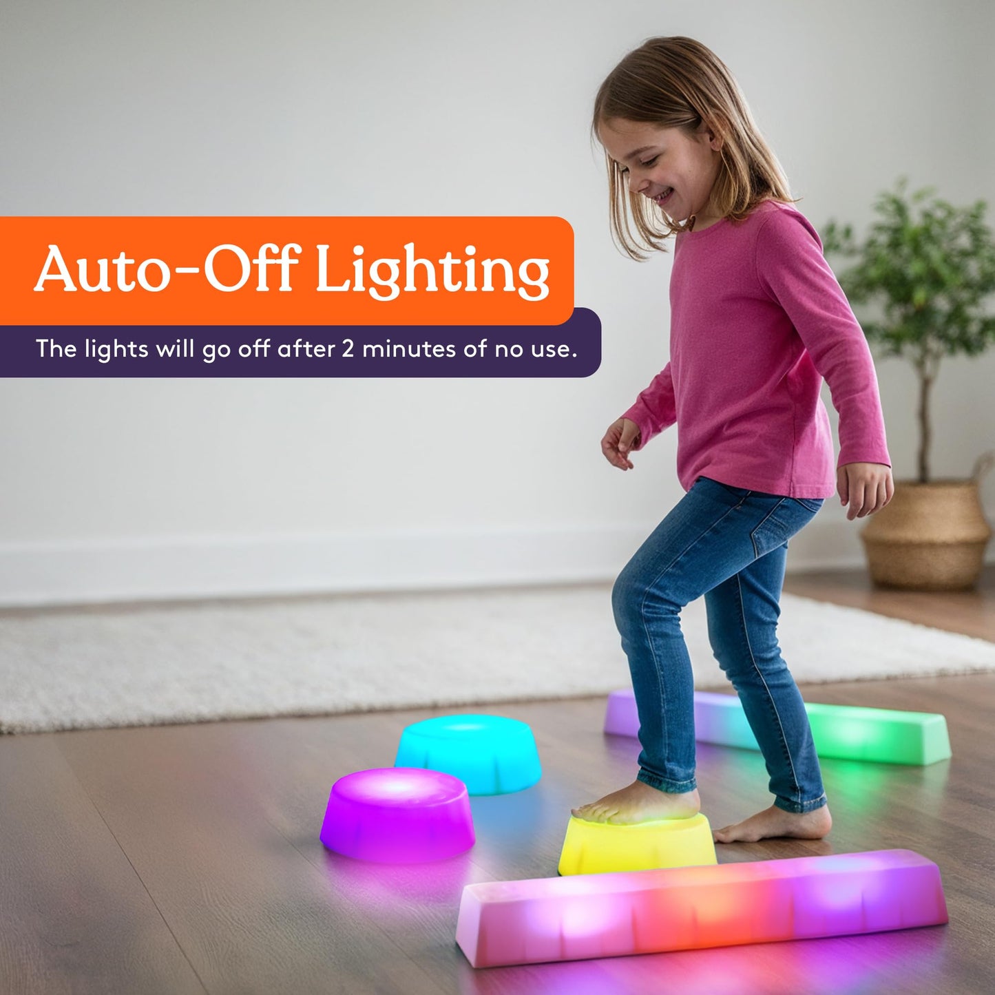 Special Supplies LED Stepping Stones for Kids -Light-Up Balance Blocks- Coordination & Balance for Toddlers & Children- Durable Non-Slip Rubber, Safe Indoor & Outdoor Play (2 Beams + 3 Circles)