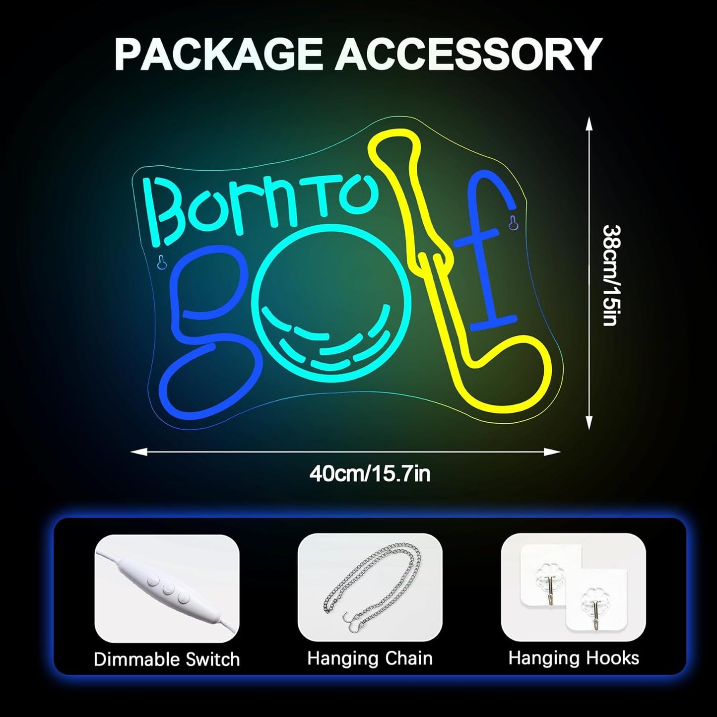 NOSUN Born to Golf Neon Sign Golf Neon Signs for Wall Decor LED Sign Colorful Neon Light Sign Neon Lights with Dimmable Encourage Light for Bedroom Bar Club Apartment Home Party Decor