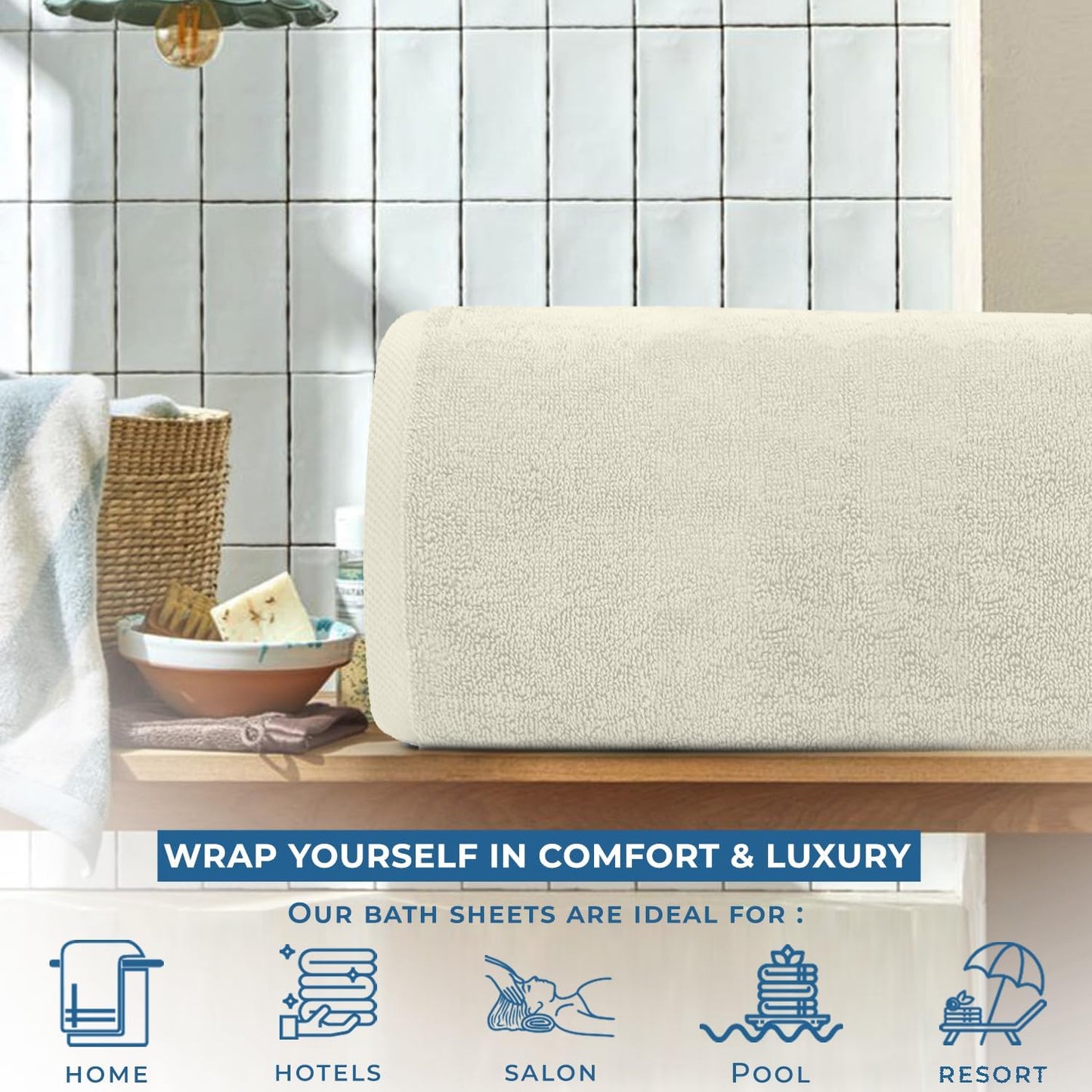 DAN RIVER Pack of 1 Bath Sheet 40x80 Inches, Extra Large Quick Dry Bath Towels, Hotel Collection Towels for Adults - Ivory