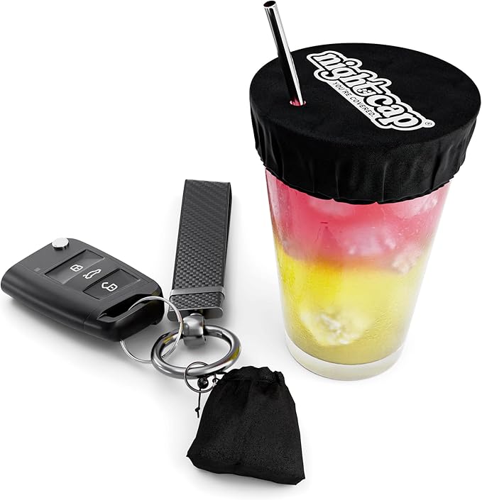 NightCap - The Original Drink Cover Scrunchie, as seen on Shark Tank - Anti Spike Drink Covers - Drink Protector Scrunchie for Women - Fits Most Cups & Glasses, Reusable - Black
