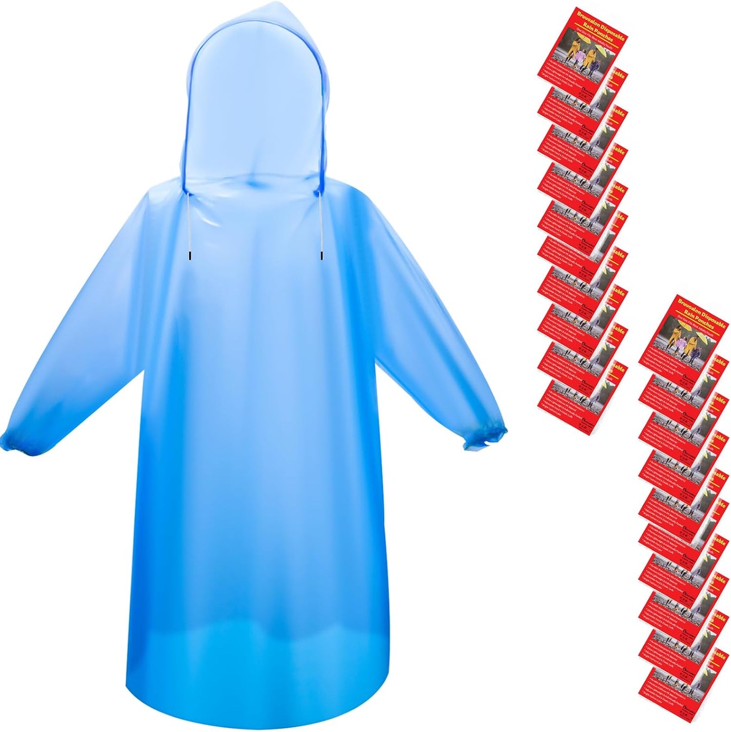 Bruvoalon 6 & 20 Pack Disposable Rain Ponchos for Adults/Youth, Waterproof PE Raincoats with Drawstring, Camping/Emergency