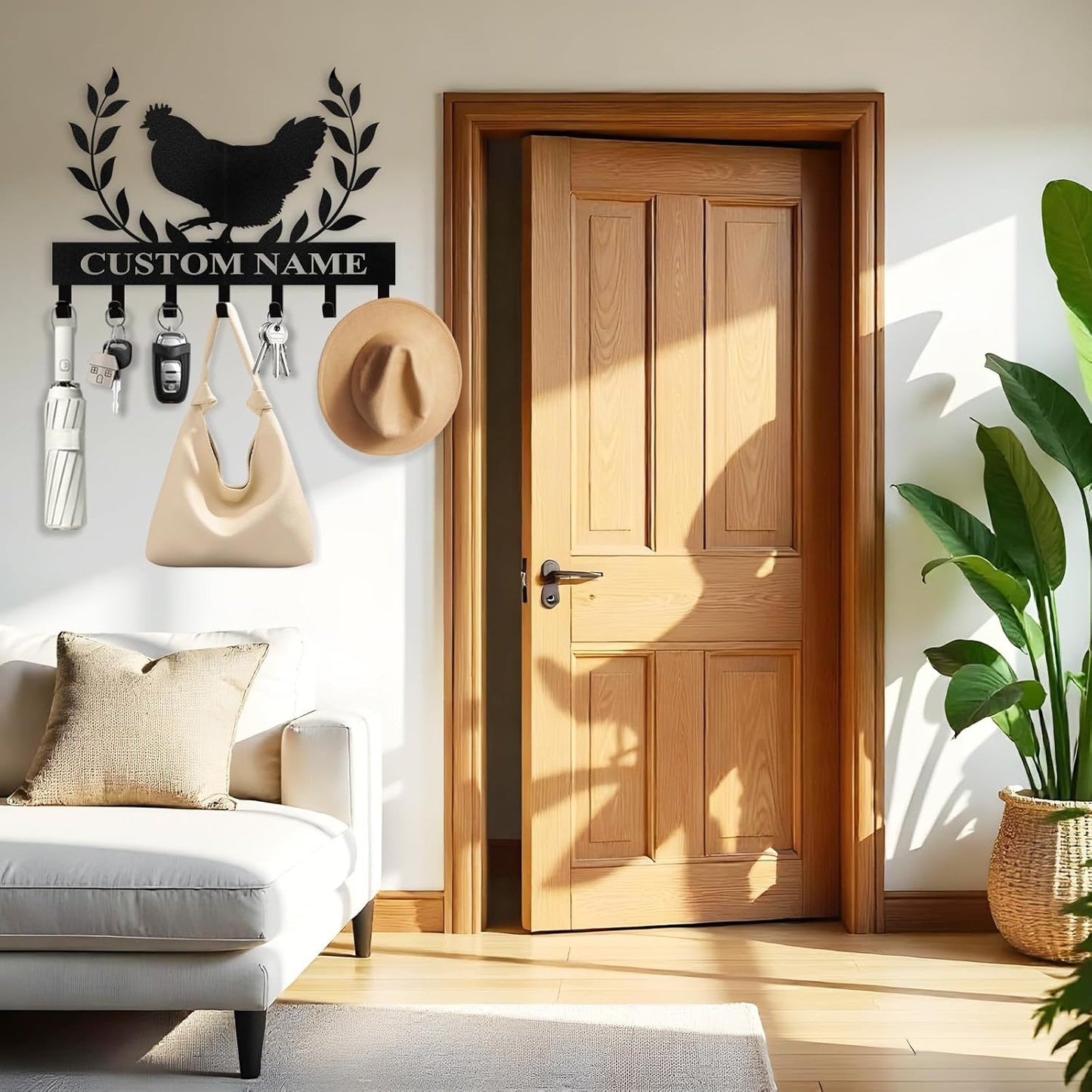 Custom Key Rack Wall Mount - Custom Chicken Metal Coat Hooks for Wall, Coat Rack Organizer, Key Hanger Wall Art Decor, Key Rack Storage for Farmhouse Storeroom Entryway, Housewarming Gifts