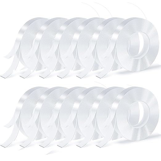 Double Sided Tape, Nano Tape, Transparent Adhesive Tape, Traceless Adhesive Tape, Removable, Washable, Reusable, Suitable for Carpets, Photo Walls, 9.85Ft Per Roll, 12 Rolls