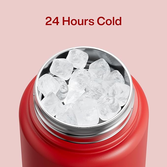 ENCOOL Insulated Water Bottle with Straw Stainless Steel Water Bottle, Leak-Proof, BPA-Free, Double Wall Vacuum Keeps Cold for 24 Hours for Sports, Travel, School (32 oz, Medium Carmine)