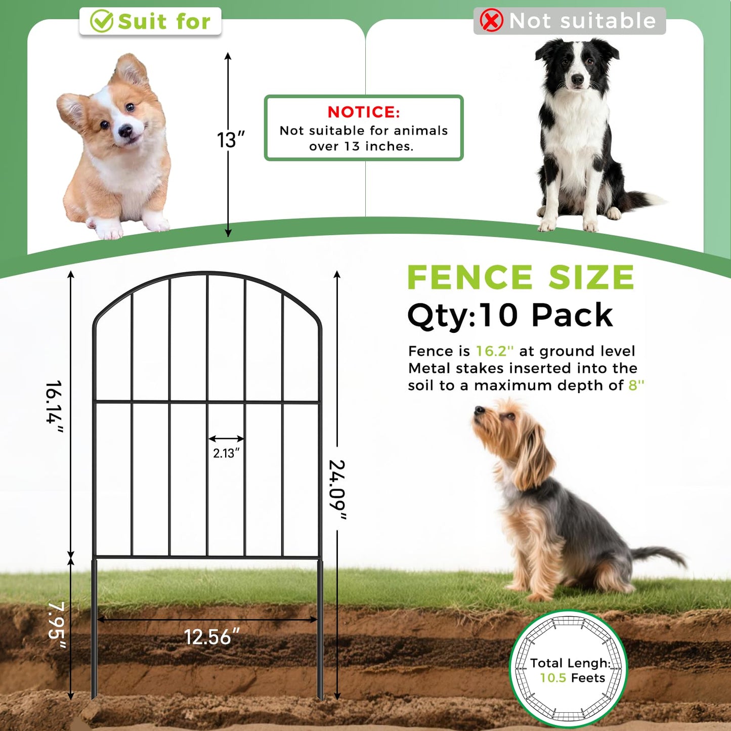 VANCASTLE Decorative Garden Fence Outdoor, Total 10.5ft (L) x 24in (H), Rustproof Metal Landscape Barrier Fence, Black Fence for Yard, Patio Lawn, 10 Panels
