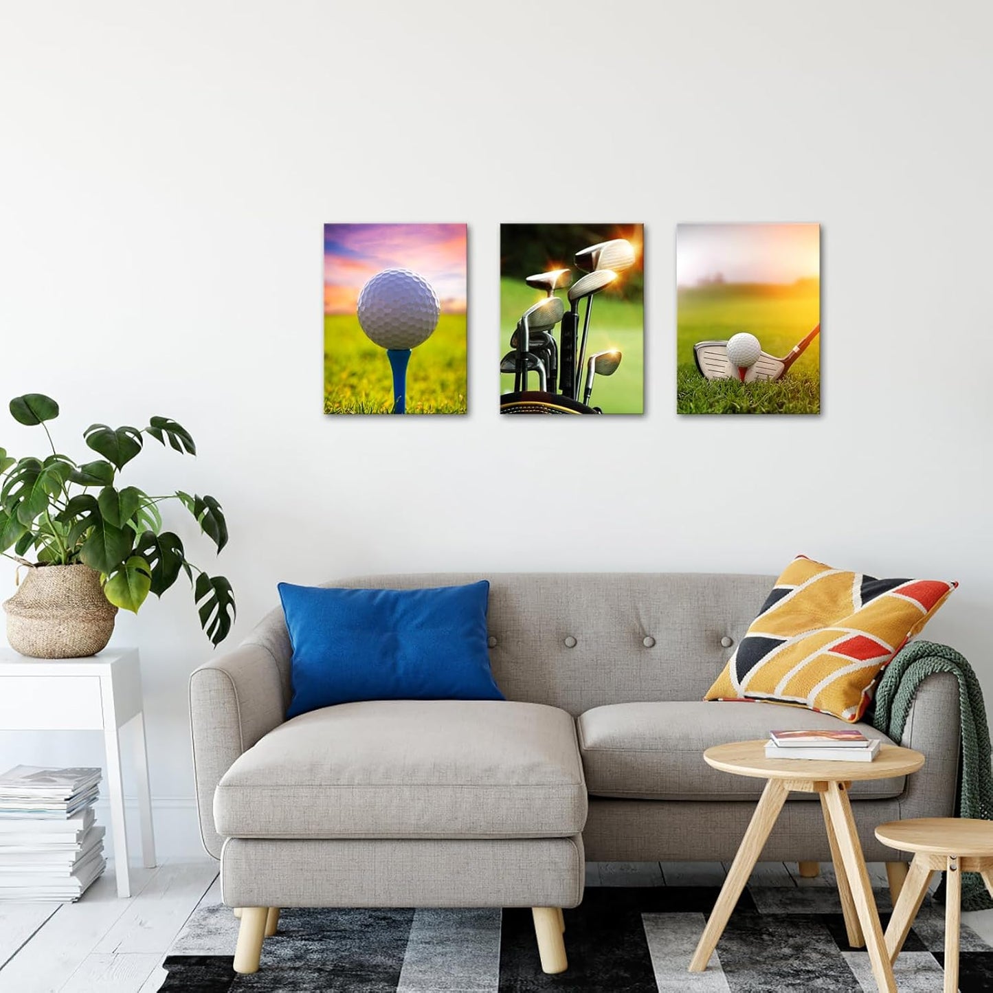 LyerArtork 3 Piece Golf Wall Art Canvas Prints Golf Ball Course Sunset Landscape Pictures Sports Artwork Wall Decor for Gym Club Office Bedroom Living Room Ready to Hang 12x16inchx3