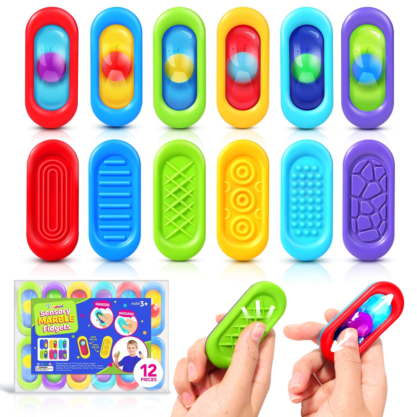 Sensory Marble Fidget for Kids Adults- 12 Park Gel Filled Quiet Fidget for Student Classroom Prize, Texture Autism Sensory Toys, Silent Stress Squishy Worry Stones, Squeeze Gifts for Teens Adults