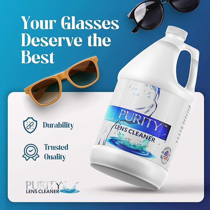 Purity Eye Glasses Lens Cleaner - Refill Eyeglass Lens Cleaning Bottle - Safe for All Lenses (AR Coated Included), Eyeglasses and Screens - Made in USA - Clear, 1gal