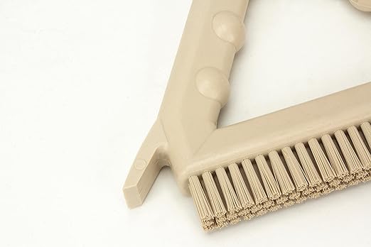 SPARTA Plastic Commercial Grout Brush, Triangle-Shaped Scrub Brush with Scraper and Two Threaded Holes for Attaching Handle (Sold Separately), 9 x 7 x 7 Inches, Tan
