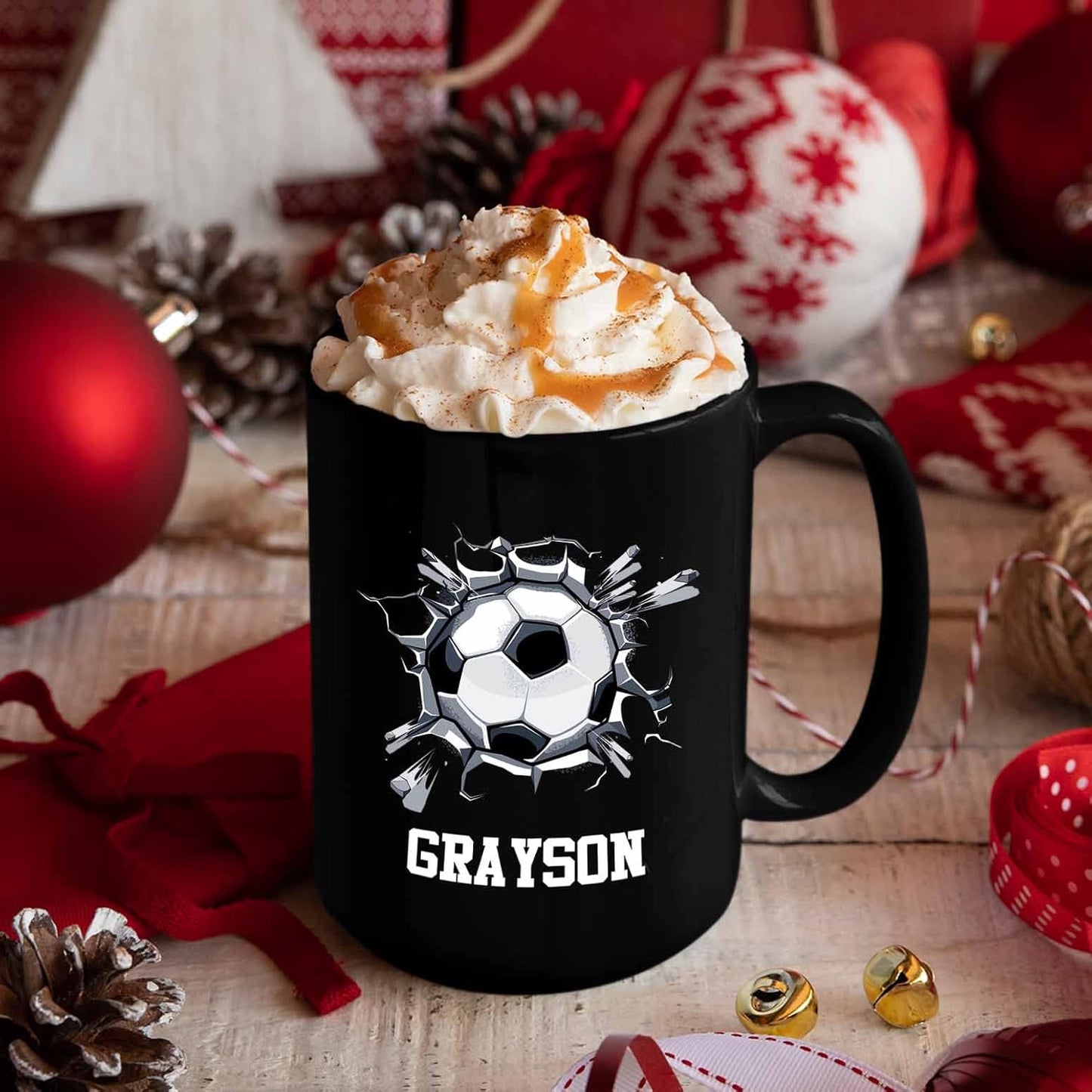Personalized Choose Name Soccer Black Ceramic Mug Gifts For Soccer Ball Player Sport Lover, Customized Soccer Ball Coffee Mugs 11 Oz 15 Oz, Soccer Players Coffee Cup Gift For Men Women Soccer Lover