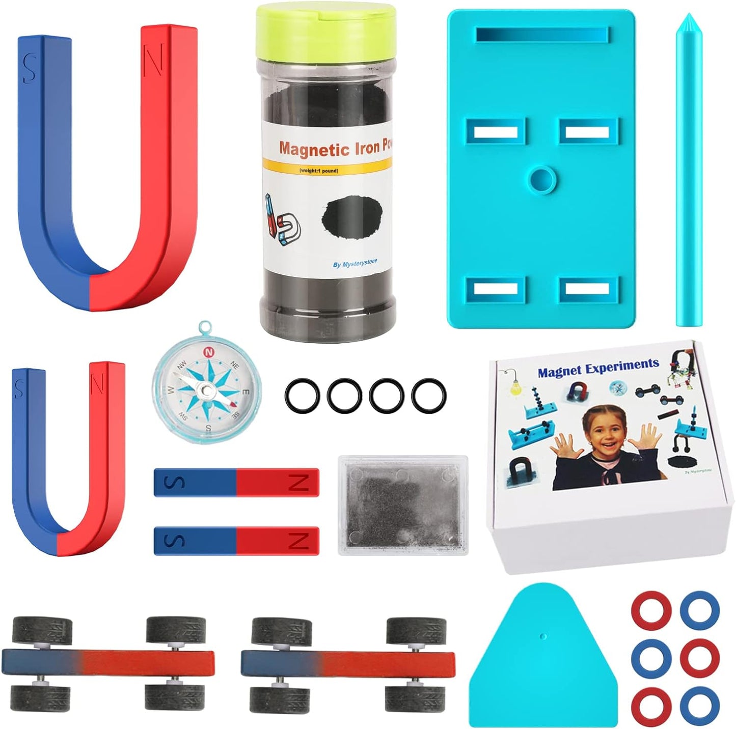 Mysterystone Science Magnets Experiment kit for Kids Physics kit for Students Stem Experiment Tools Including Horseshoe Magnets, Iron filings