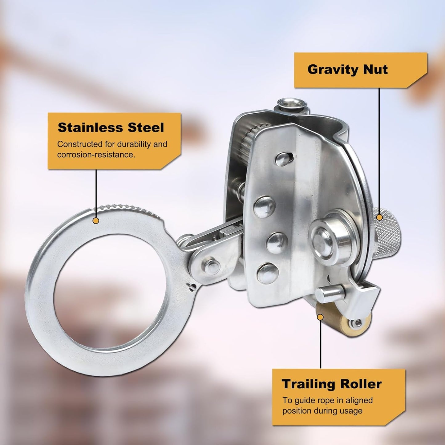 Stainless Steel Anti Panic Trailing Rope Grab, for 5/8" Rope Diameter Fall Protection