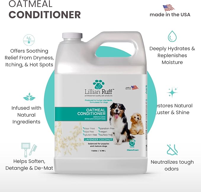 Lillian Ruff PRO Formula Oatmeal Dog Conditioner - Nourishing & Calming Relief for Allergies & Sensitive Skin - Detangles, Softens & Adds Shine with Oatmeal, Coconut Oil & Lavender - USA Made (Gallon)