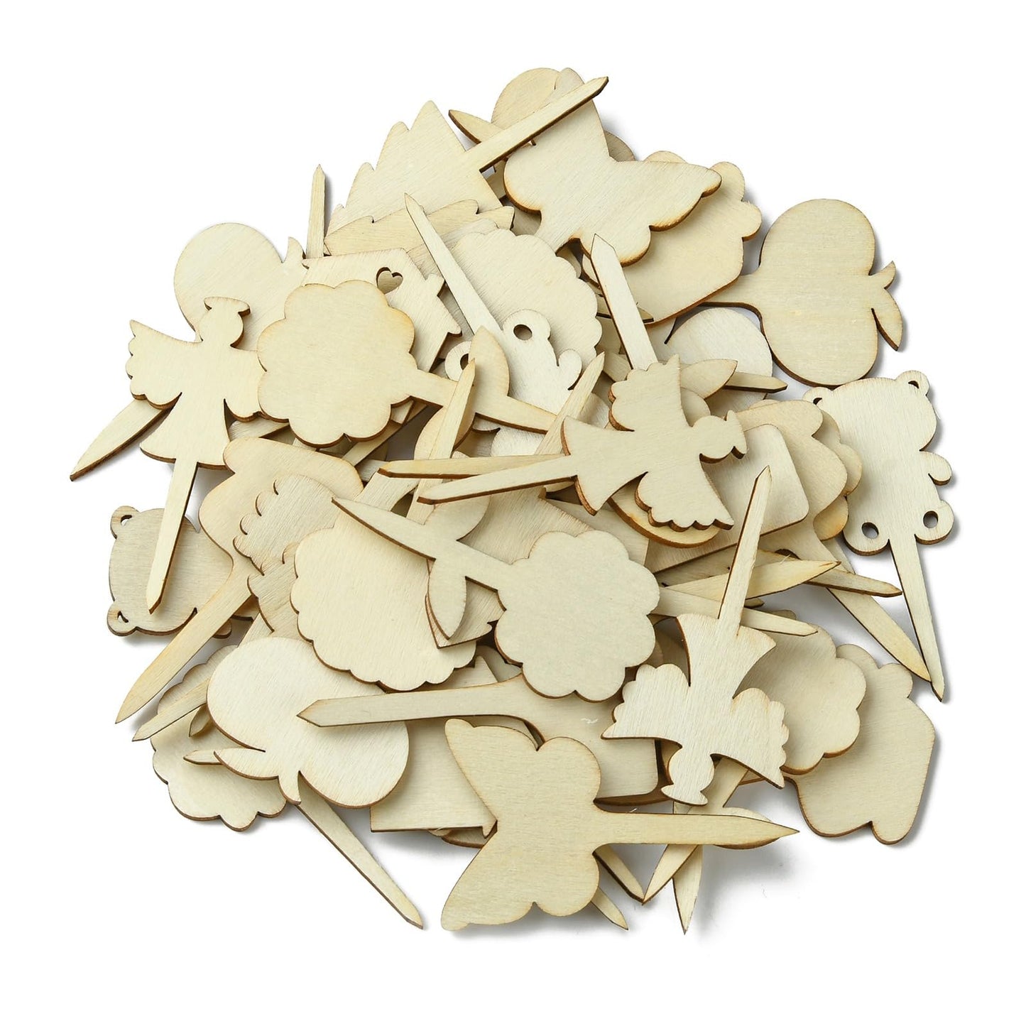 Gythara 60 pcs 12 Styles Forest Theme Unfinished Wood Cutout Charms Butterfly Heart Flower Wood Slice for DIY Painting Art Home Party Craft Decor Embellishments
