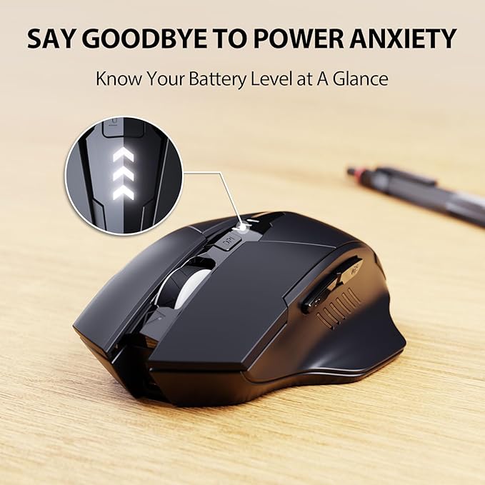 INPHIC Bluetooth Mouse for Laptop, Upgraded Visible Battery, 2400 DPI, Silent Ergonomic Computer Mouse Wireless, Mac, PC etc.