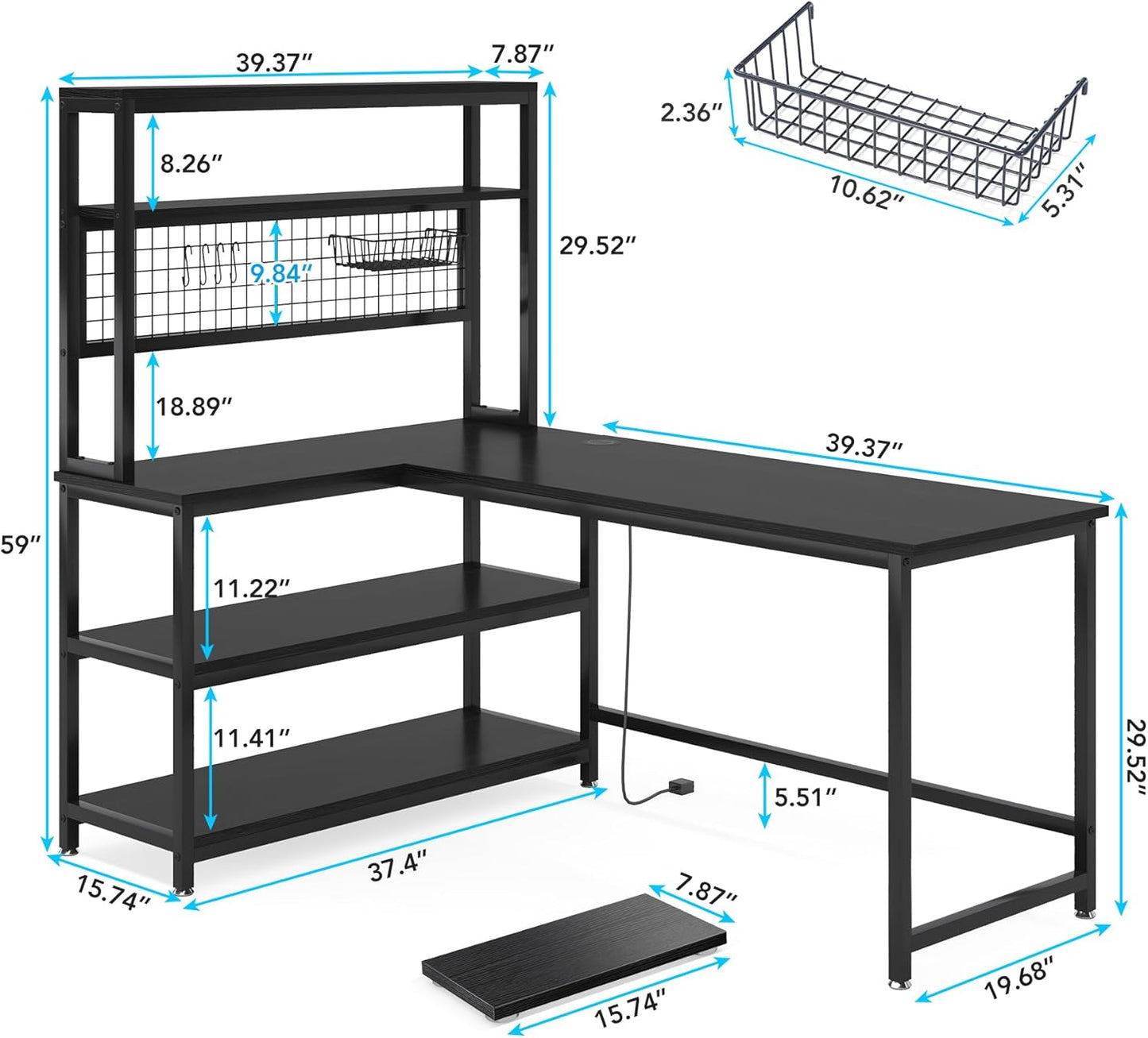 Tribesigns 55" Large Computer Desk with Wireless Charging 5 Storage Shelves, Office Desk Study Table Writing Desk Workstation with Hutch Bookshelf for Home Office (All Black)