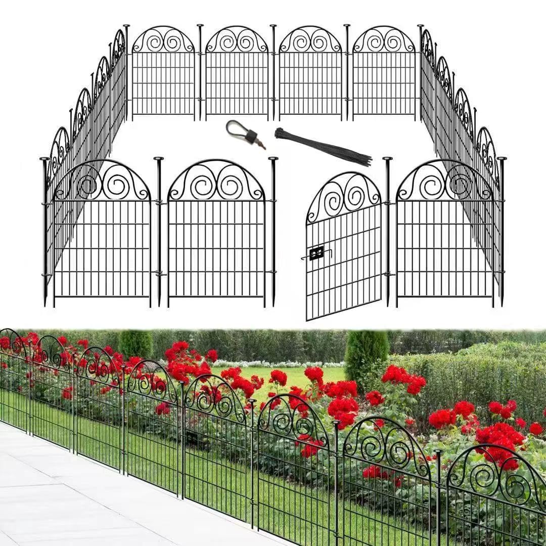 Getlay Tall Garden Fence Animal Barrier with Gate, 32 in(H) 16 Panels Garden Fences and Borders for Dogs, Dog Fence Outdoor for Yard, Total Length 35 Ft Metal Temporary Fencing│Patented