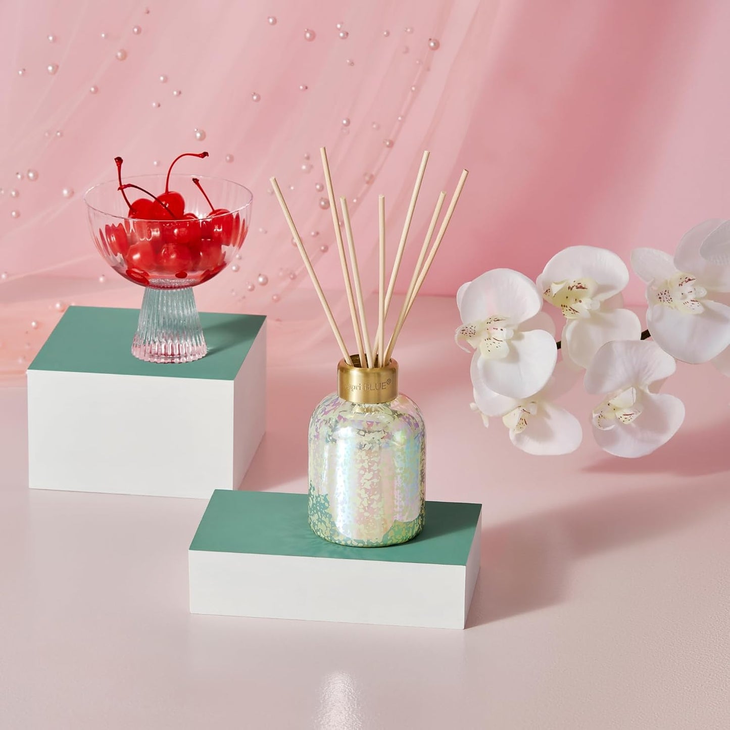 Capri Blue Reed Diffuser - Reed Diffuser Set Includes Scented Oil, Sticks, and Mercury Iridescent Glass Bottle - Home Decor Room Fresheners - Coconut Santal (5.7 fl oz)