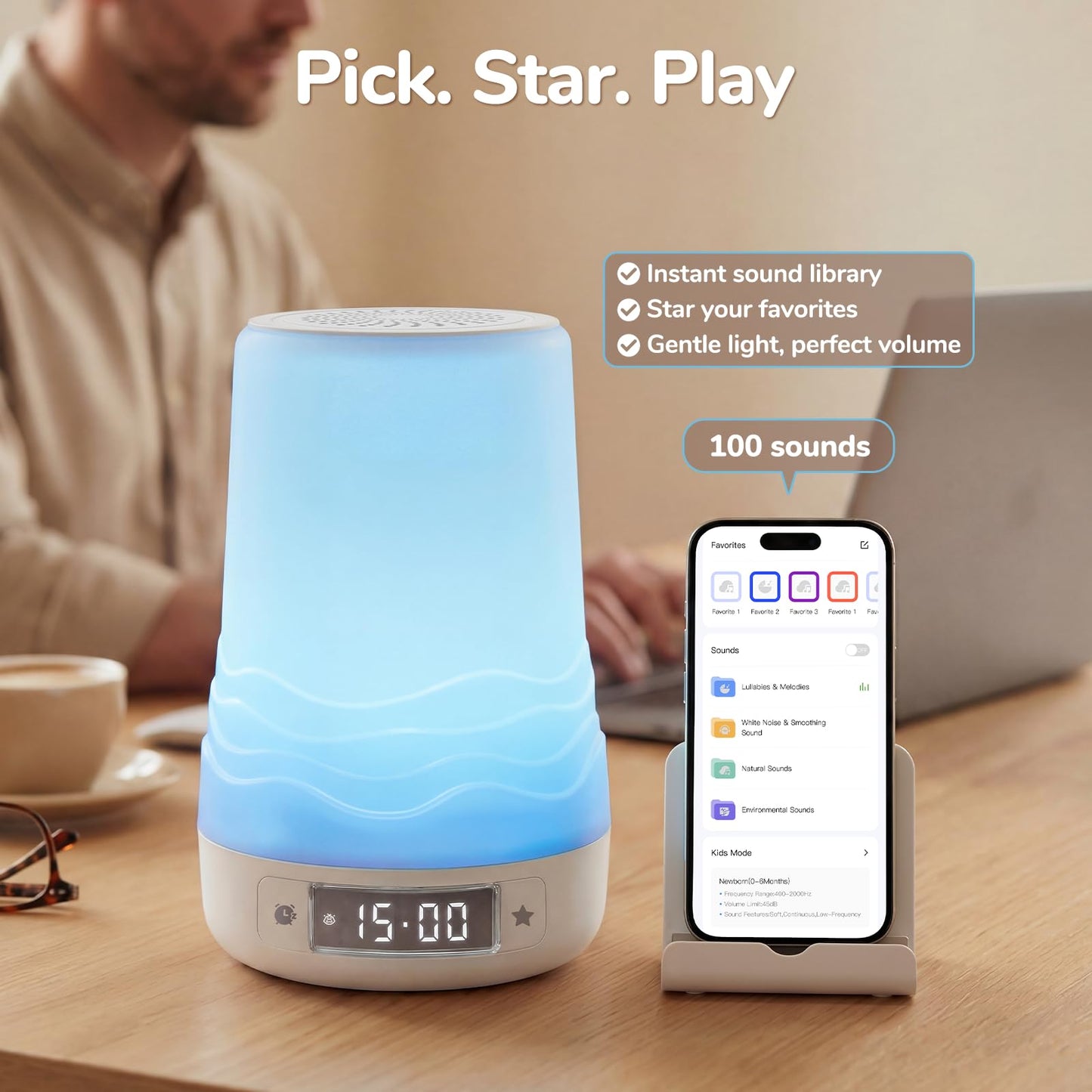 Mewaii White Noise Sound Machine Baby & Adult, 360° RGB Night Light, AI Cry Detection, App Control, 100 Soothing Sounds, Sleep Routine Builder, Kids Nursery Baby Essentials Shower Gift Toddler Bedroom