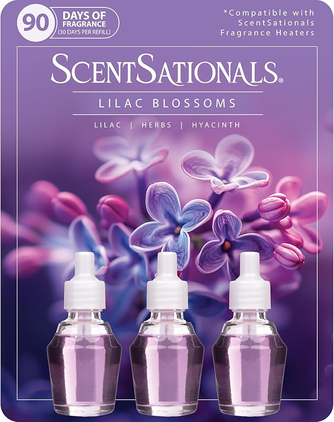 Scentsationals Fragrance Oil Plug In Air Freshener Refills 3-Pack - Lilac Blossoms - Works with Scentsationals Wall Plugs, Long-Lasting Home Fragrance, 0.8 fl oz Each, Packaging May Vary