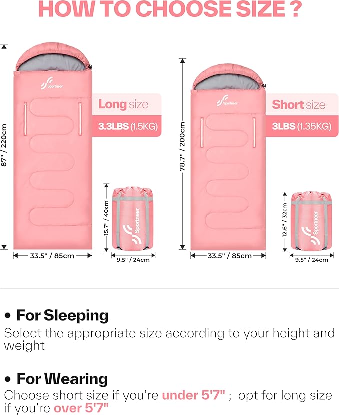 Sportneer 0 Degree Wearable Sleeping Bag for Adults & Kids – Walkable with Arm Zippers, Waterproof & Warm, Compact for Camping, Stadiums, Travel, Backpacking & Car Use