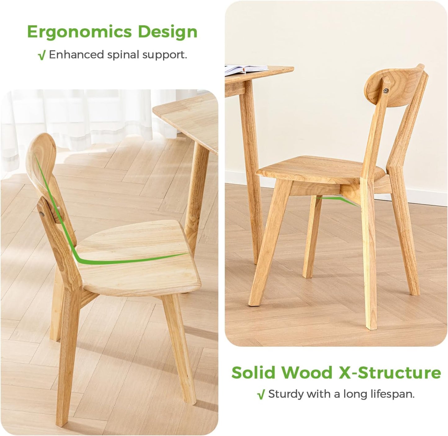 DELAVIN Solid Wood Dining Chairs Set of 4, Farmhouse Oak Wood Kitchen Chair, Mid Century Modern Dining Room Chairs, Natural