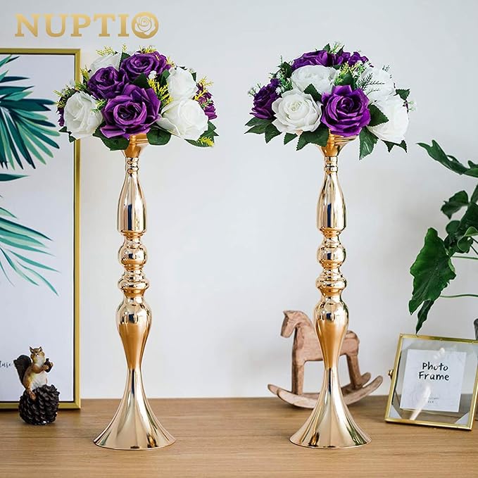NUPTIO Flower Centerpieces for Wedding Tables: Purple & White Artificial Flower Ball Arrangement for Christmas Thanksgiving Party - 2 Pcs Fake Floral Rose for Bridal Shower Decor