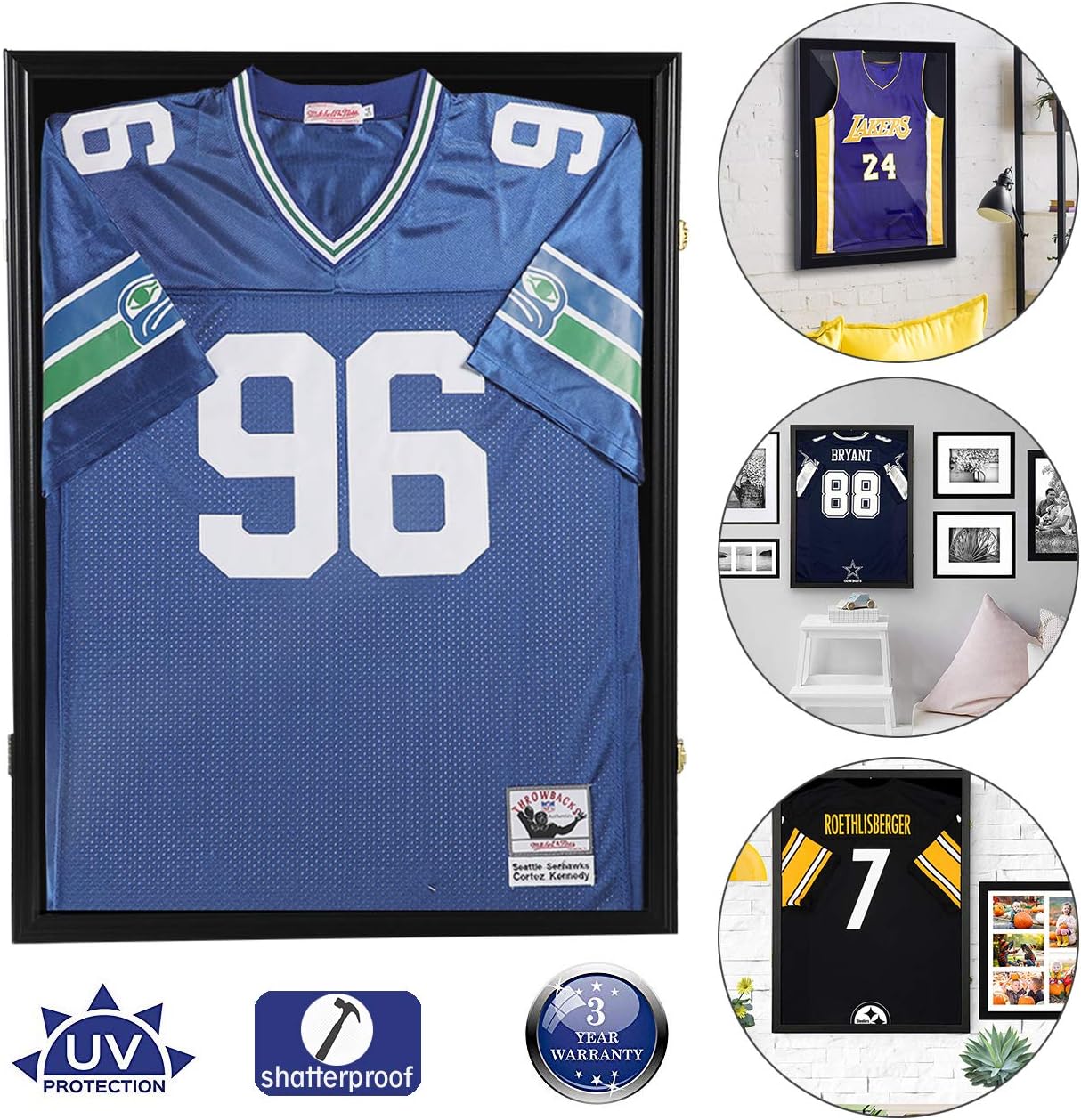 Jersey Display Frame Case Large Frames Shadow Box Lockable with UV Protection Acrylic Hanger and Wall Mount Option for Baseball Basketball Football Soccer Hockey Sport Shirt