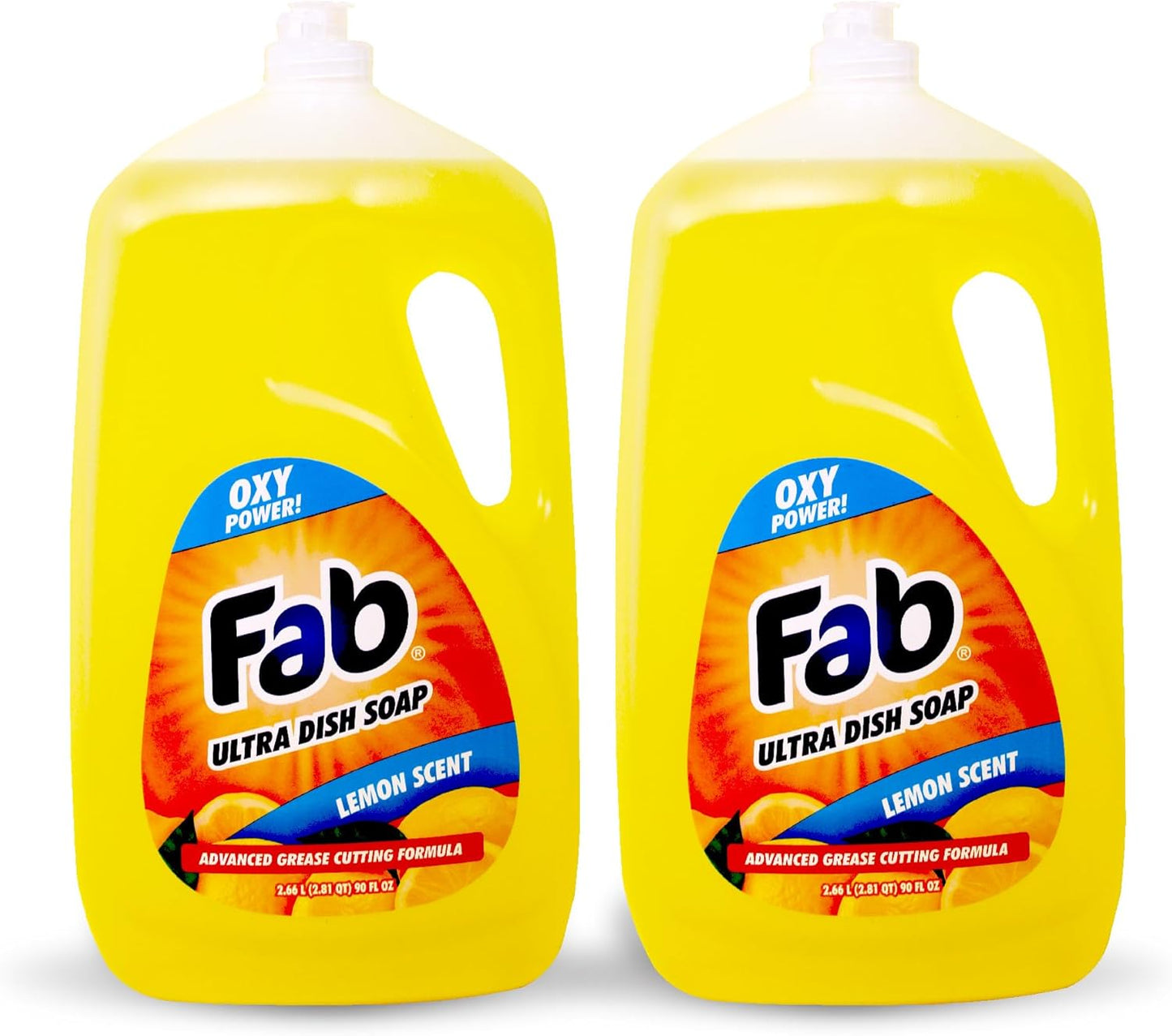 La's Totally Awesome Fab Liquid Dish Soap, Lemon Scent, 90 fl oz (Pack of 2) – Powerful Grease-Cutting Dish Liquid, All Purpose Dish Soap
