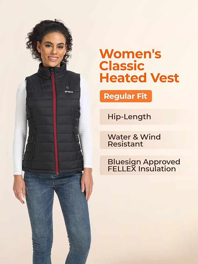 ORORO Women's Lightweight Heated Vest with USB-C Rechargeable Battery, Puffer Classic Heating Vest