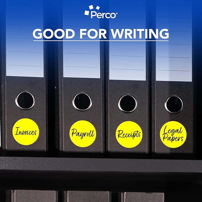 Perco Fluorescent Yellow 3-Inch Perforated Circle Dot Sticker Labels — 10 Rolls, 5,000 Round Stickers — with Permanent Adhesive for Moving Boxes, Sale Signage, Displays, Status Messaging—Made in USA
