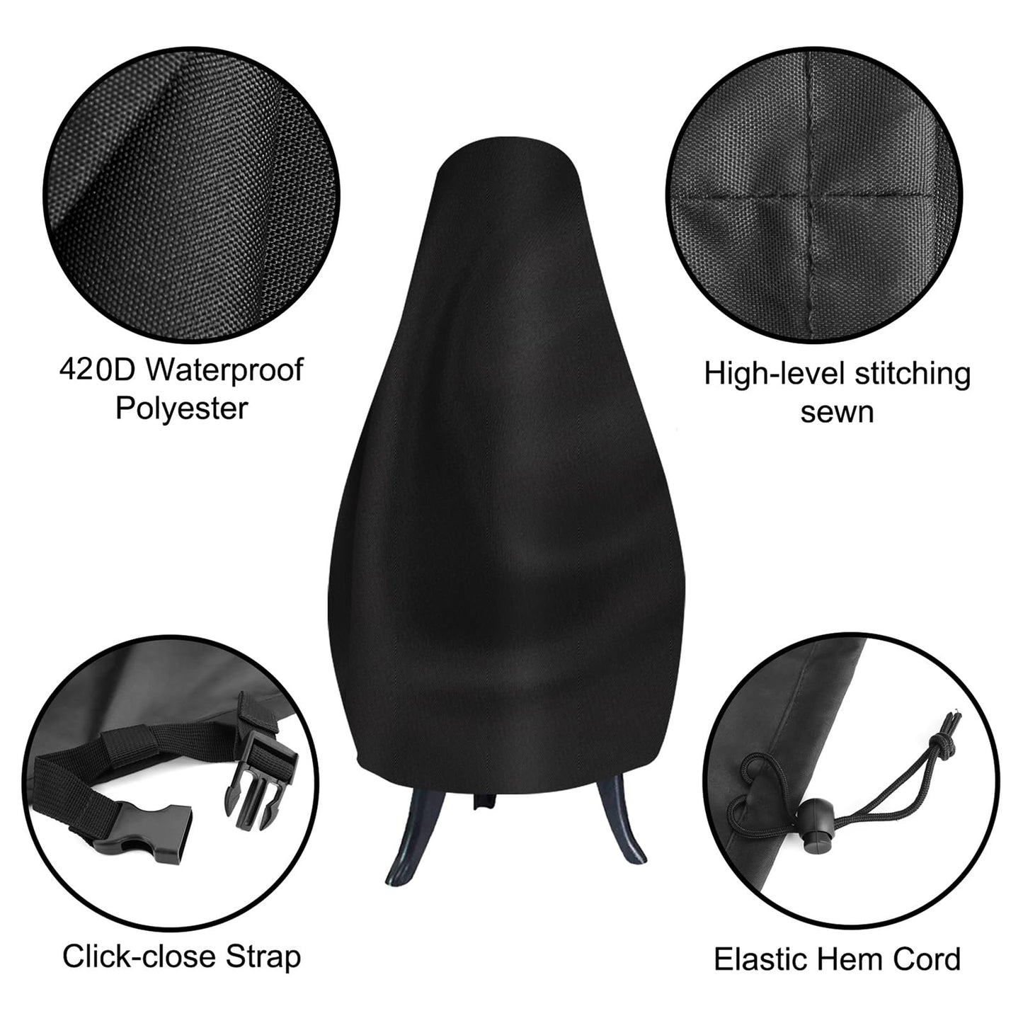 Chiminea Cover Heavy Duty 420D Oxford Water-Resistant Waterproof Outdoor Fireplace Fire Pit Cover (22D x 44H)
