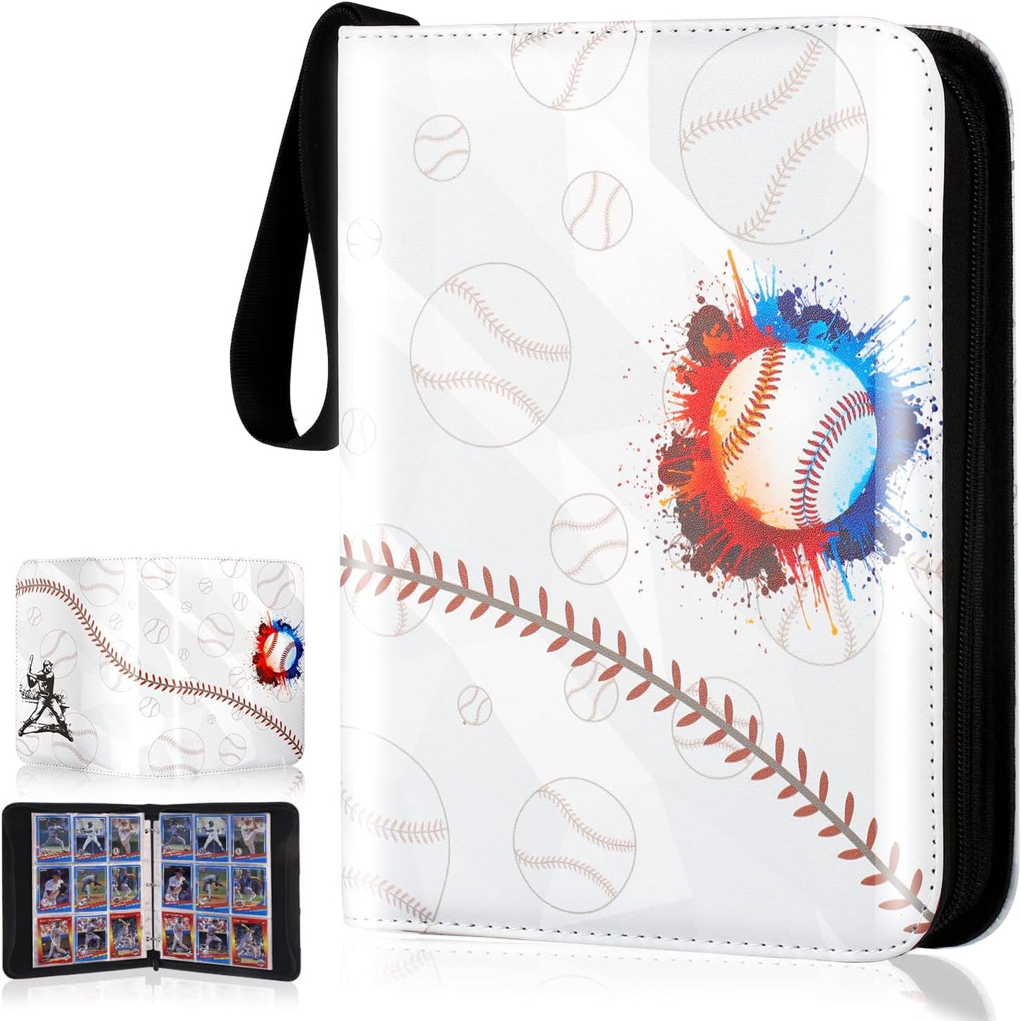 Baseball Card Binder with Sleeves, Sports Card Binder Collectible Trading Card Albums Fits Cards with 50 Removable Sleeves (White, 900 Pockets)