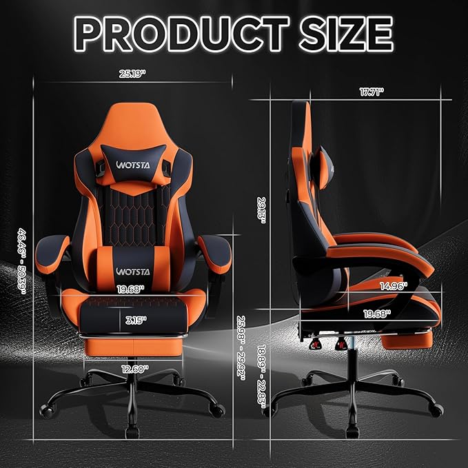 Gaming Chair with Footrest, High Back Gaming Chairs PVC Leather Ergonomic Gamer Chair with Adjustable Headrest Lumbar Support Racing Style Video Gaming Chair for Office/Home (Black Orange)